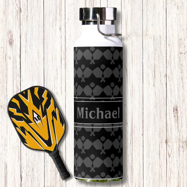 Bouteille D'eau Motif de volley-ball moderne Monogram Black Grey (Créateur téléchargé)