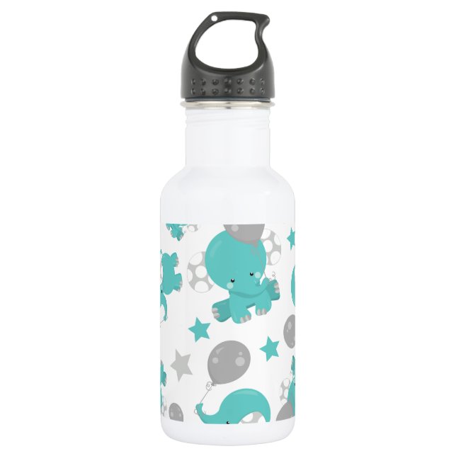 Bouteille D'eau Motif d'éléphants bleus, éléphants mignons, étoile (Devant)