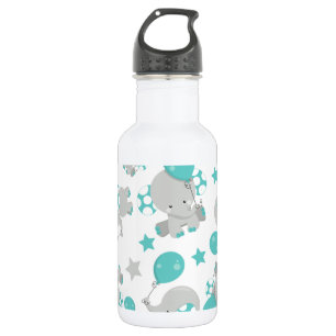 Bouteille D'eau Motif d'éléphants, éléphants mignons - Gris bleu