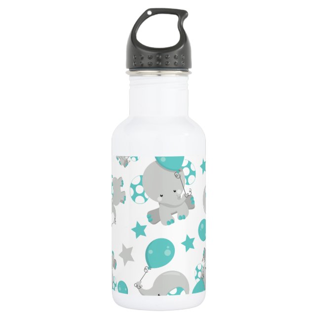 Bouteille D'eau Motif d'éléphants, éléphants mignons - Gris bleu (Devant)