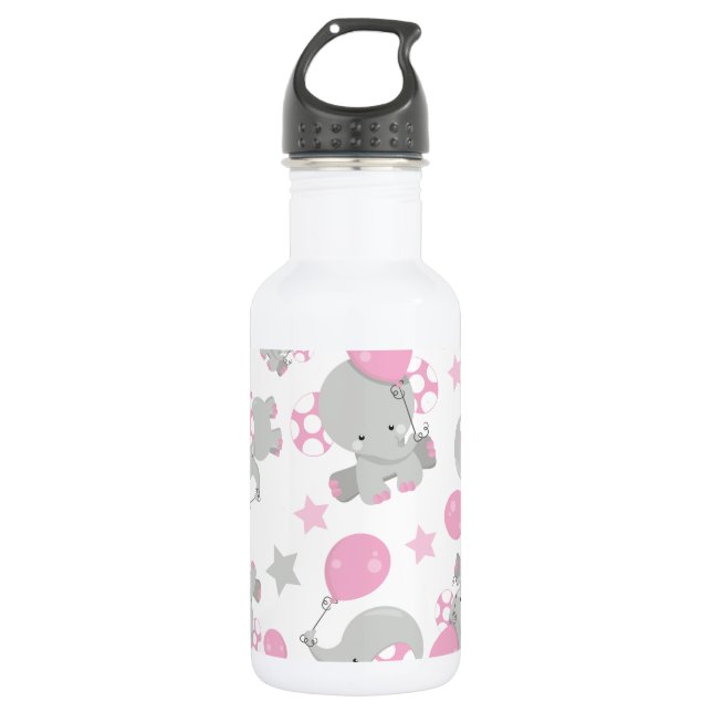 Bouteille D'eau Motif d'éléphants, éléphants mignons - Gris Rose (Devant)