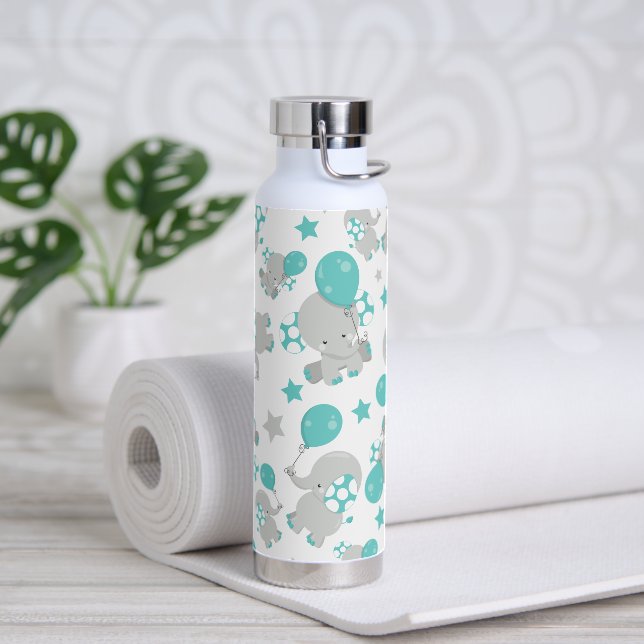 Bouteille D'eau Motif Des Eléphants, Eléphants Mignons - Gris Bleu (Yoga)