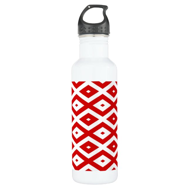 Bouteille D'eau Motif diamant rouge et blanc (Devant)