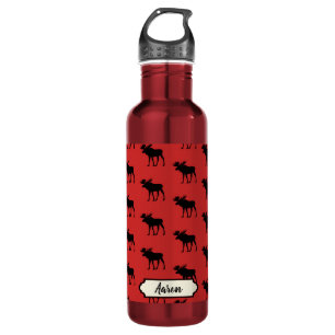 Bouteille D'eau Motif d'orignal plaid rouge et noir