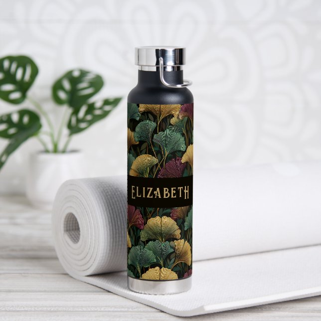Bouteille D'eau Motif élégant de Ginkgo Monogramme de nom Tons de  (Yoga (pivoté))