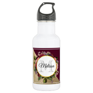 Bouteille D'eau Motif en marbre d'or et Monogramme de fleurs de Bo