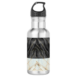 Bouteille D'eau Motif en marbre noir et blanc d'or