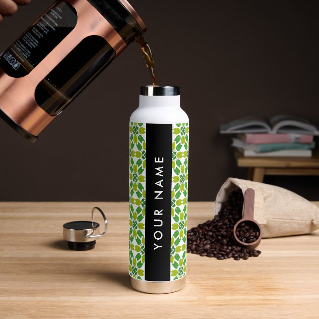 Bouteille D'eau Motif feuille, Feuilles verts, votre nom (Gym)