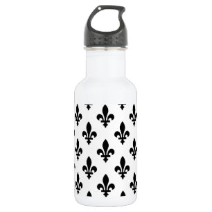Bouteille D'eau Motif Fleur de Lis, Royal Français, Noir sur Blanc