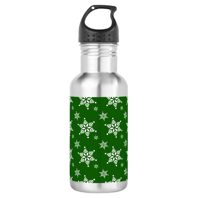 Bouteille D'eau Motif Flocon de Neige, Flocons Blancs, Neige, Vert (Devant)