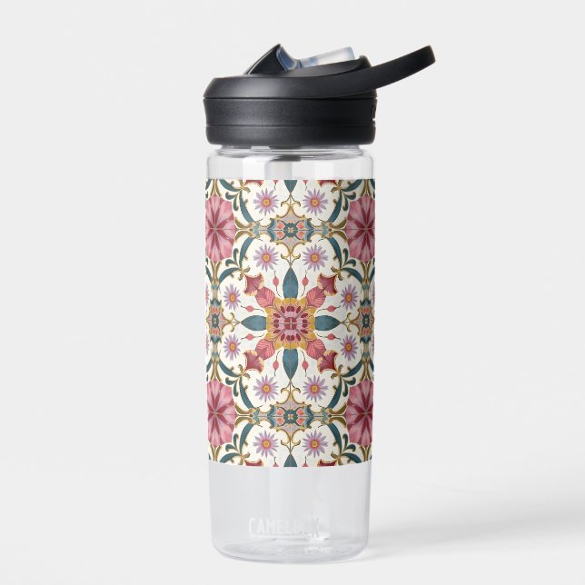 Bouteille D'eau Motif floral boho en rouge, rose et sarcelle (Gauche)
