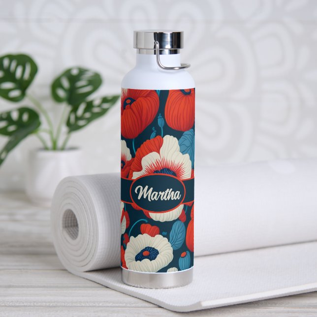 Bouteille D'eau Motif floral du pavot (Yoga)