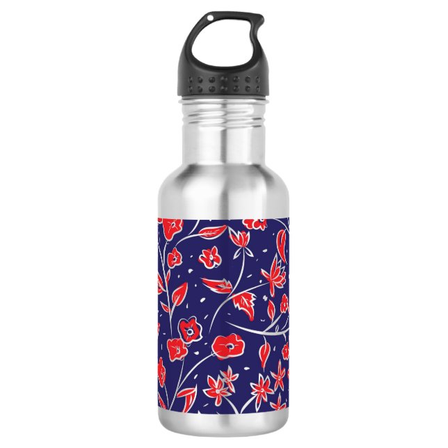Bouteille D'eau Motif floral rouge et bleu (Devant)