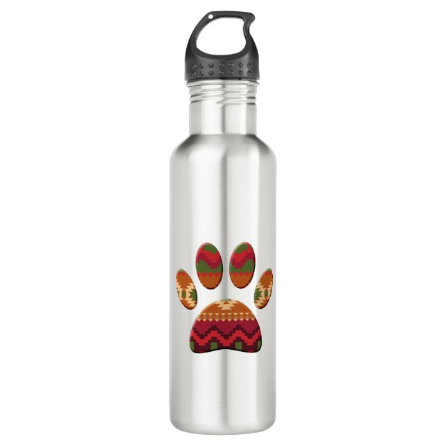 Bouteille D'eau Motif géométrique Aztec Empreinte de patte Art Dog (Devant)