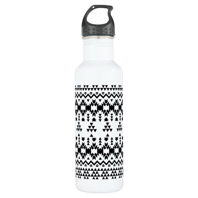 Bouteille D'eau Motif géométrique Aztec noir et blanc (Devant)
