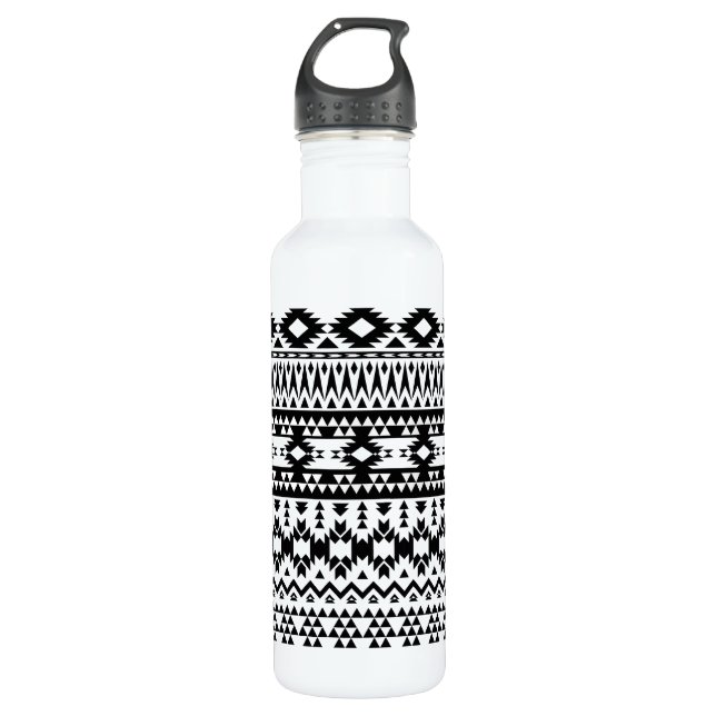 Bouteille D'eau Motif géométrique Aztec noir et blanc (Devant)