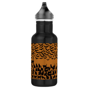 Bouteille D'eau Motif Halloween Chat Noir Chauve-Souris Orange Épo