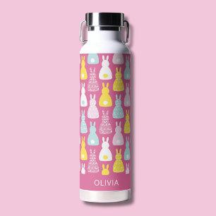 Bouteille d'eau motif lapin rose