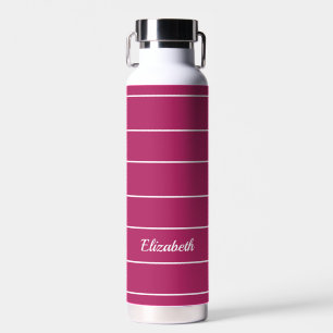 Bouteille D'eau Motif Moderne Rayé Rose Blanc Nom Personnalisé