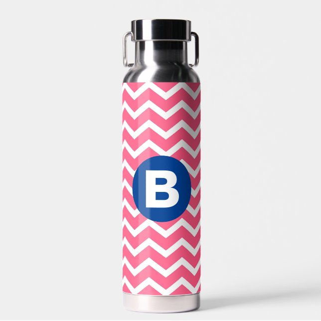 Bouteille D'eau Motif monogramme chevron rose vif et blanc (Avant)