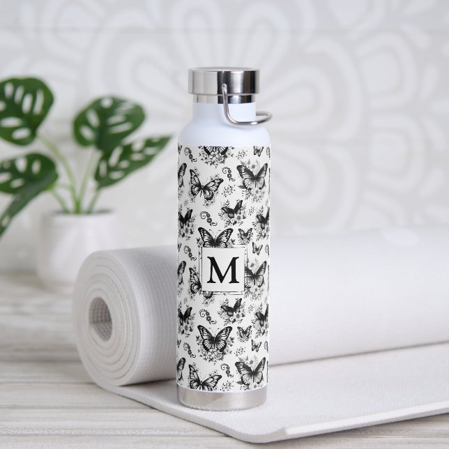 Bouteille D'eau Motif papillon noir et blanc Monogram (Yoga)