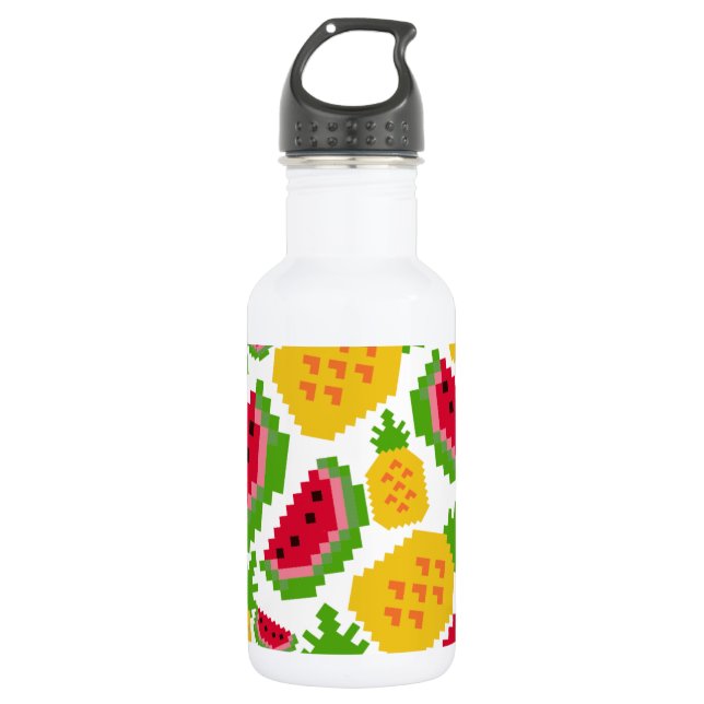 Bouteille D'eau Motif Pixel de Pastèque Tropicale et Ananas (Devant)