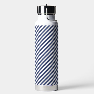 Bouteille D'eau Motif rayures diagonales bleu marine et blanc