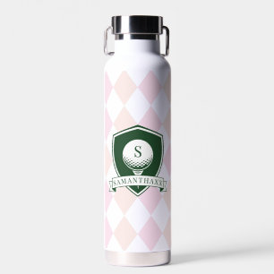 Bouteille D'eau Motif Rose Moderne Monogramme de Golfeur Vert