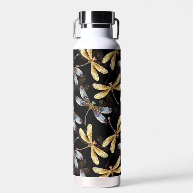 Bouteille D'eau Motif sans couture avec libellules d'or (Avant)