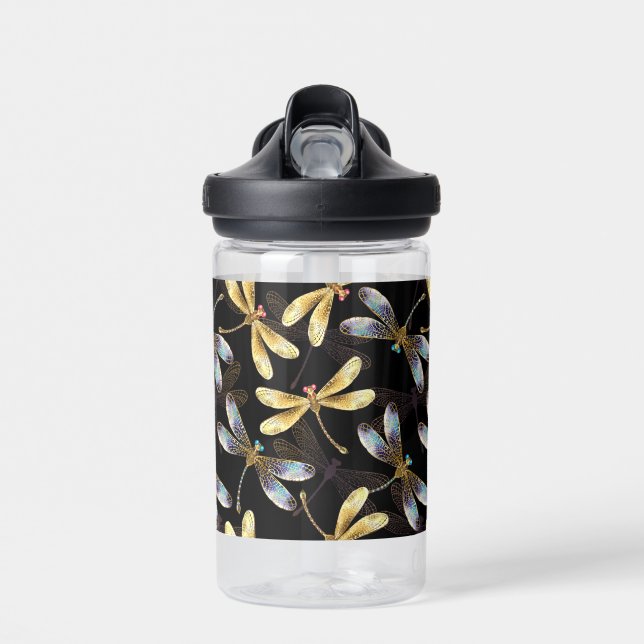 Bouteille D'eau Motif sans couture avec libellules d'or (Avant)
