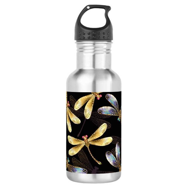 Bouteille D'eau Motif sans couture avec libellules d'or (Devant)