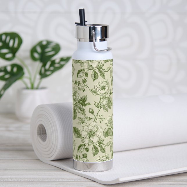 Bouteille D'eau Motif Toile Botanique Vert Vintage (Yoga)