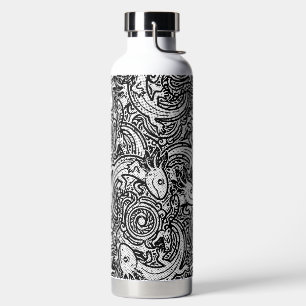 Bouteille D'eau Motif tribal Xolotl Axolotl aztèque noir et blanc