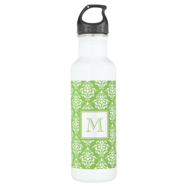 Bouteille D'eau Motif vert 1 de damassé avec le monogramme (Devant)