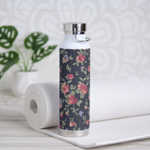 Bouteille D'eau Motif vintage à fleurs roses et point Polka