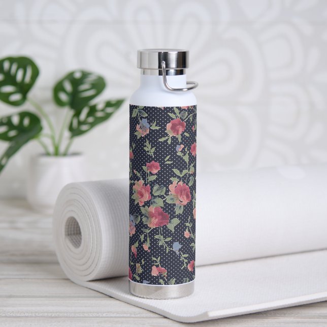 Bouteille D'eau Motif vintage à fleurs roses et point Polka (Yoga)