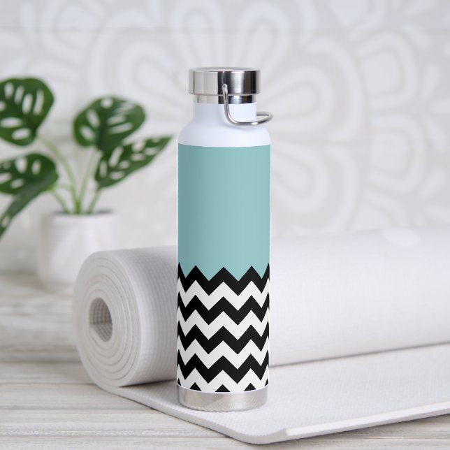 Bouteille D'eau Motif Zigzag noir et blanc, Chevron, Bleu (Yoga)
