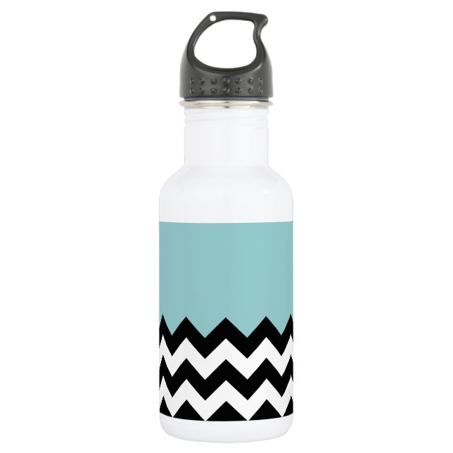 Bouteille D'eau Motif Zigzag Noir et Blanc, Chevron, Bleu (Devant)