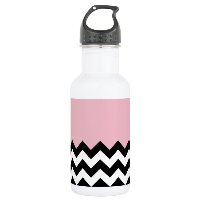 Bouteille D'eau Motif Zigzag Noir et Blanc, Chevron, Rose (Devant)