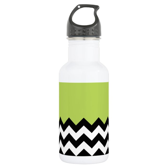 Bouteille D'eau Motif Zigzag Noir et Blanc, Chevron, Vert (Devant)