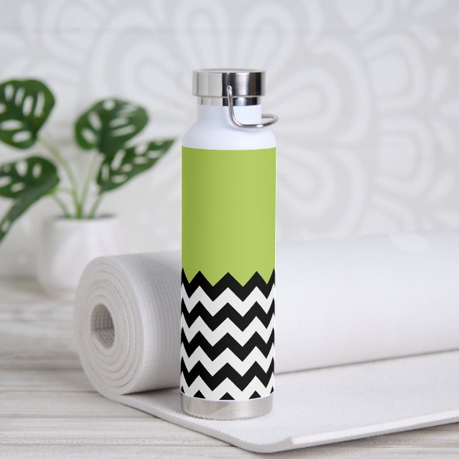 Bouteille D'eau Motif Zigzag noir et blanc, Chevron, Vert (Yoga)
