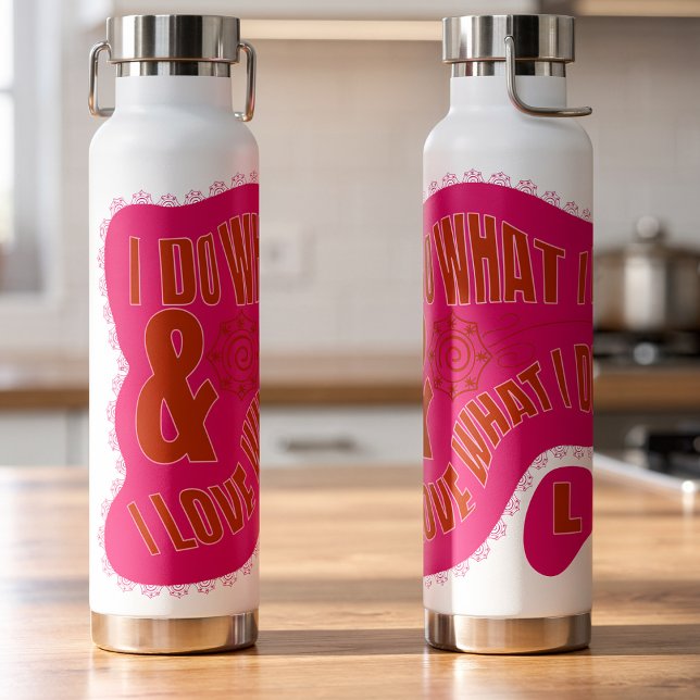Bouteille D'eau Motivational Pink Retro Star Style  (Bold pink & brown personal statement bottle is perfect for sharing your thoughts. Custom initial)