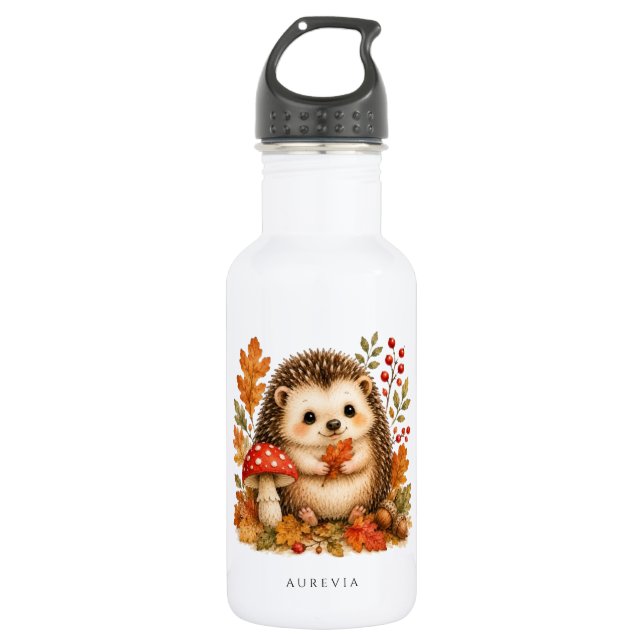 Bouteille D'eau Mug aquarelle hérisson de la forêt automnale migno (Devant)