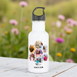 Bouteille D'eau Multiphoto Collage moderne Nom personnalisé<br><div class="desc">Multi Photo Collage Moderne Nom personnalisé Bouteille d'eau en acier inoxydable présente un montage photo de vos photos préférées en forme d'hexagone. Personnalisé avec votre nom dans un script noir moderne. Parfait pour l'anniversaire, Noël, Fête des Mères, Fête des pères, Grands-parents, frère, soeur, meilleur ami et plus. CONSEIL PHOTO :...</div>