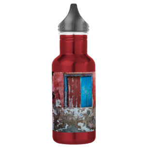 Bouteille D'eau Mur rouge, bleu et gris, porte et fenêtre