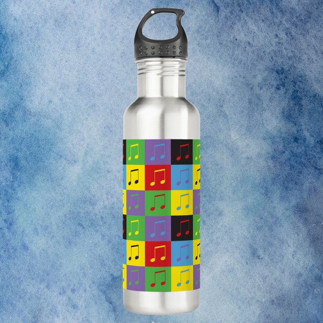 Bouteille D'eau Musique Note Motif Pop Art Rainbow (A water bottle with a colorful pop art music note pattern)