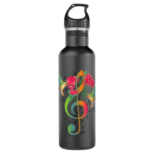 Bouteille D'eau Musique Treble Clef Rose Hummingbird Notes musical (Devant)