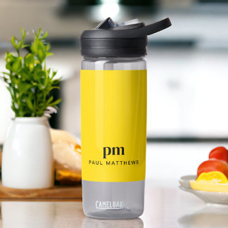 Bouteille D'eau Mustard Jaune Simple Minimale Monogramme et nom