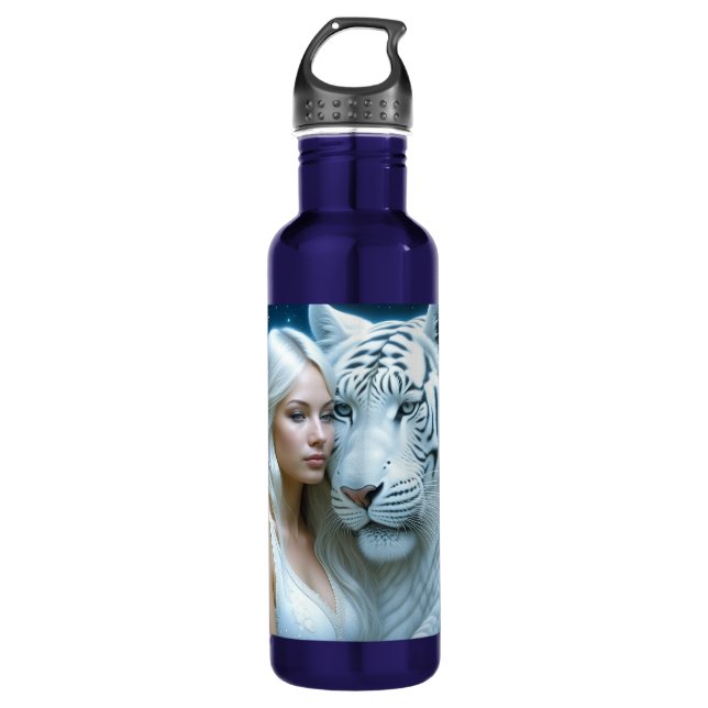 Bouteille D'eau Mystical White Tiger and Woman Personnalisé (Devant)