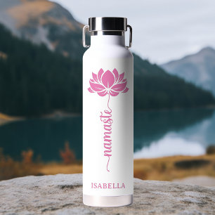 Bouteille D'eau Namaste Pink Lotus Flower Moderne Nom personnalisé